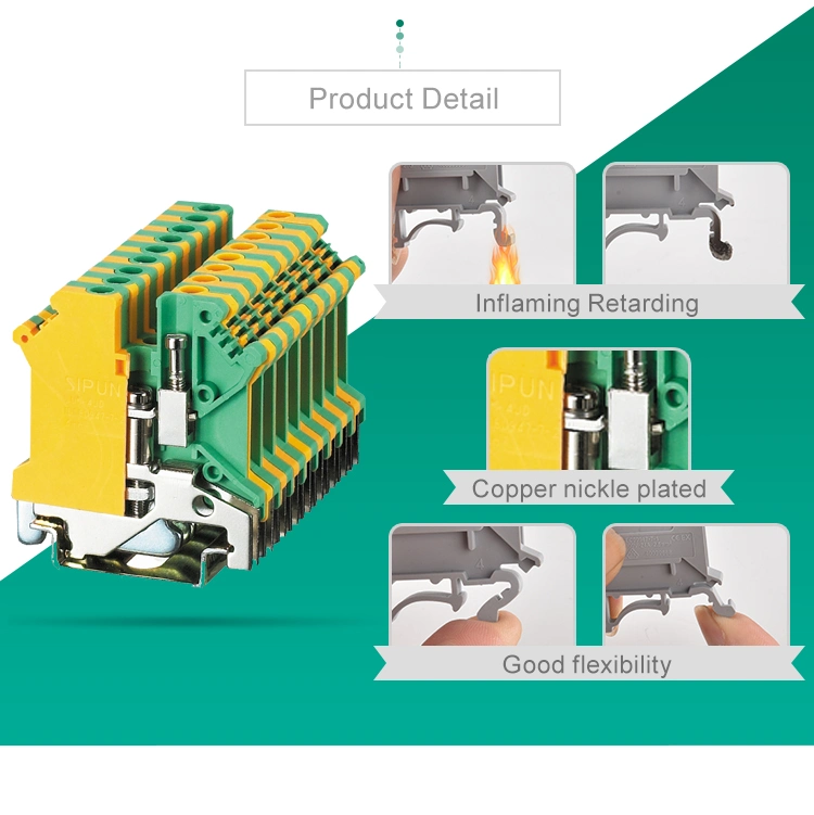 UK PE 4mm2 Screw Type Ground DIN Rail Terminal Block