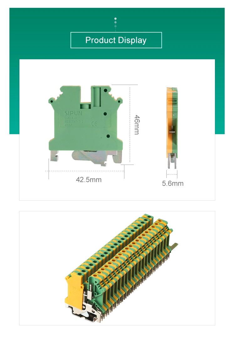 UK PE 4mm2 Screw Type Ground DIN Rail Terminal Block